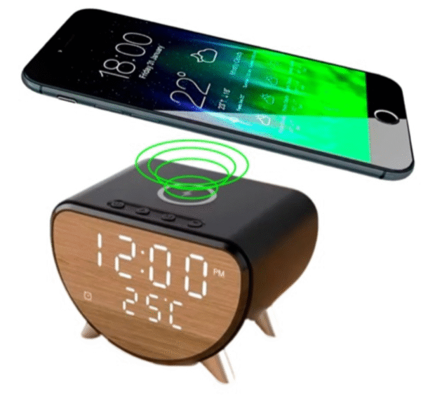 Reloj con cargador inalámbrico parlante